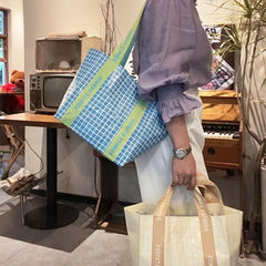 Letter & Plaid Shoulder Bag Colorblock Shopping Handbag