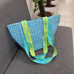 Letter & Plaid Shoulder Bag Colorblock Shopping Handbag