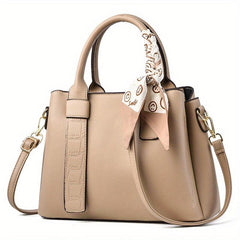 Classic Tote Satchel Bag Lightweight Shoulder Bag Tote Bag With Scarf Decor