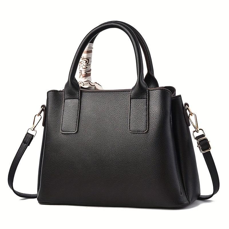 Classic Tote Satchel Bag Lightweight Shoulder Bag Tote Bag With Scarf Decor