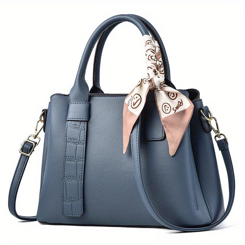 Classic Tote Satchel Bag Lightweight Shoulder Bag Tote Bag With Scarf Decor