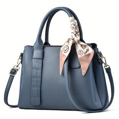 Classic Tote Satchel Bag Lightweight Shoulder Bag Tote Bag With Scarf Decor