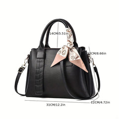 Classic Tote Satchel Bag Lightweight Shoulder Bag Tote Bag With Scarf Decor