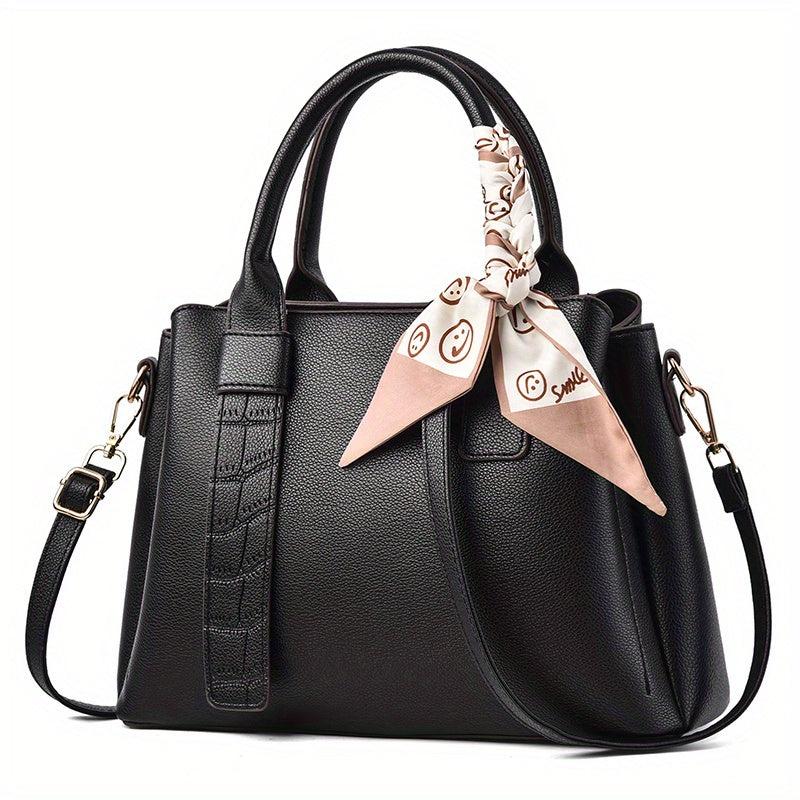 Classic Tote Satchel Bag Lightweight Shoulder Bag Tote Bag With Scarf Decor