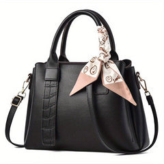 Classic Tote Satchel Bag Lightweight Shoulder Bag Tote Bag With Scarf Decor