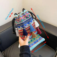 Geometric Embroidered Fish Shaped Crossbody Bag Tassel Purse