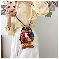 Geometric Embroidered Fish Shaped Crossbody Bag Tassel Purse