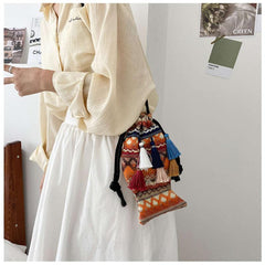 Geometric Embroidered Fish Shaped Crossbody Bag Tassel Purse