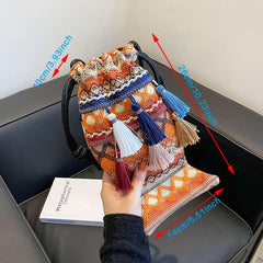Geometric Embroidered Fish Shaped Crossbody Bag Tassel Purse