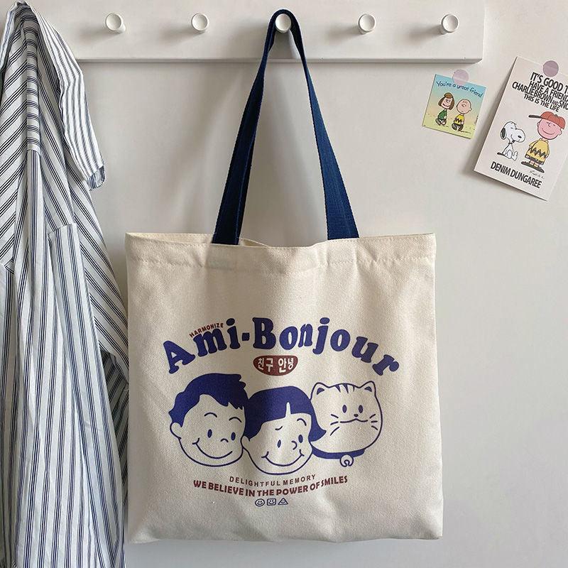 Letter Graffiti Print Shoulder Bag Canvas Tote Bag
