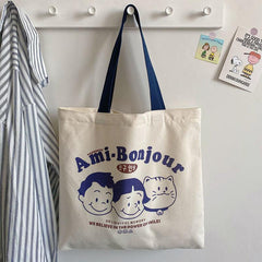 Letter Graffiti Print Shoulder Bag Canvas Tote Bag