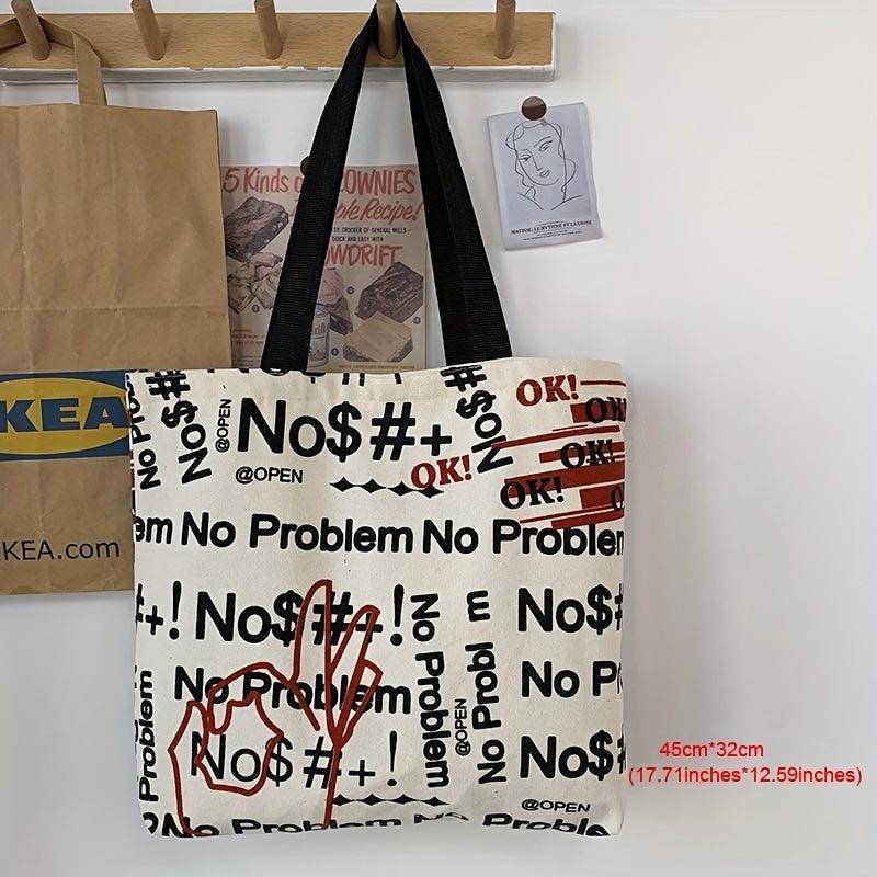 Letter Graffiti Print Shoulder Bag Canvas Tote Bag