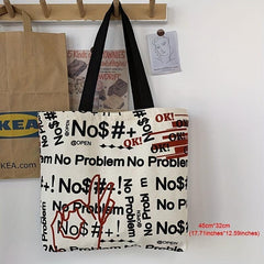 Letter Graffiti Print Shoulder Bag Canvas Tote Bag