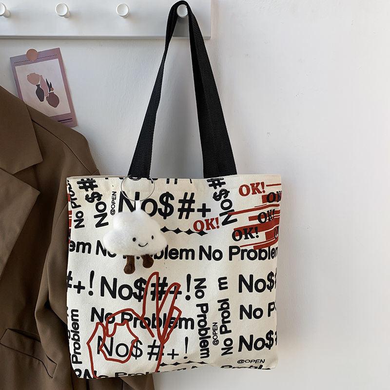 Letter Graffiti Print Shoulder Bag Canvas Tote Bag
