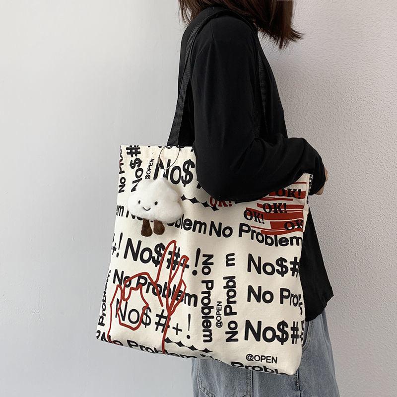 Letter Graffiti Print Shoulder Bag Canvas Tote Bag