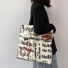 Letter Graffiti Print Shoulder Bag Canvas Tote Bag