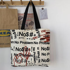 Letter Graffiti Print Shoulder Bag Canvas Tote Bag
