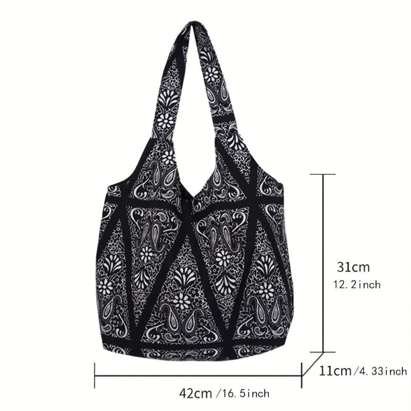 Large Capacity Paisley Flower Print Shoulder Bag
