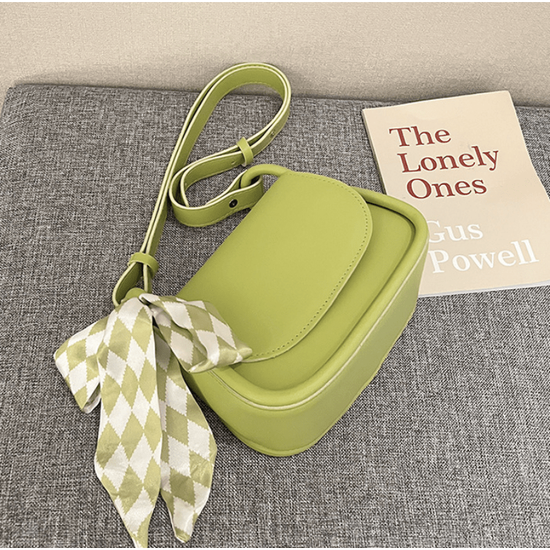 Solid Square Shoulder Bag with Scarf Decor
