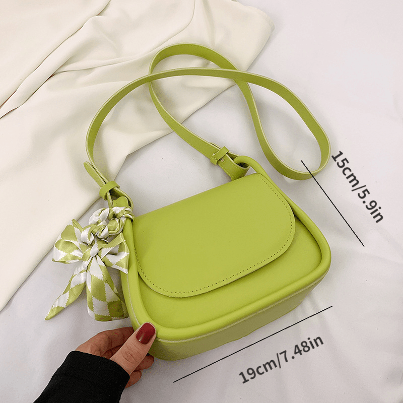 Solid Square Shoulder Bag with Scarf Decor