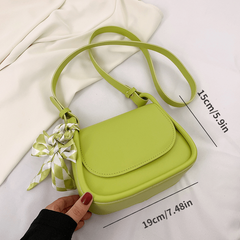 Solid Square Shoulder Bag with Scarf Decor