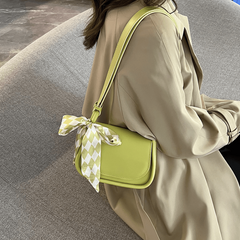 Solid Square Shoulder Bag with Scarf Decor