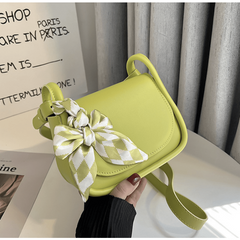 Solid Square Shoulder Bag with Scarf Decor
