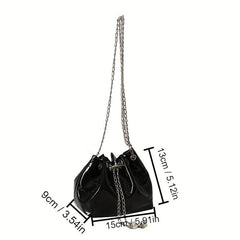 Mini Drawstring Bucket Bag PU Crossbody Bag Women's Casual Handbag & Purse