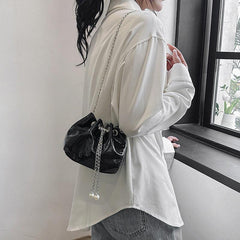 Mini Drawstring Bucket Bag PU Crossbody Bag Women's Casual Handbag & Purse