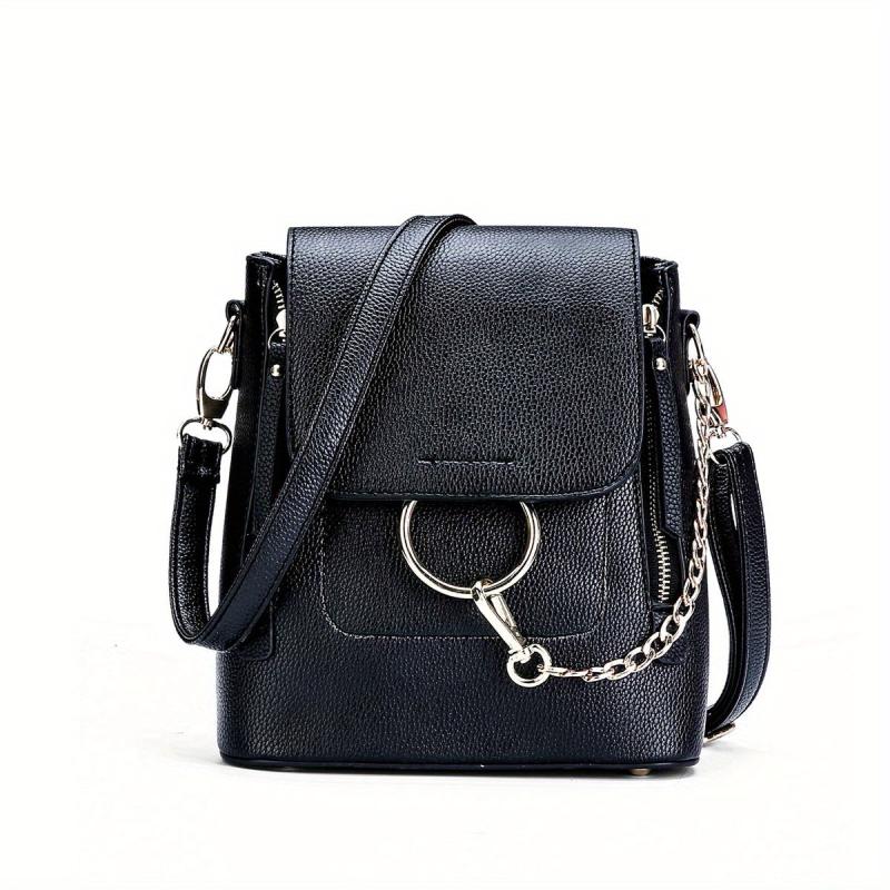 Flap Backpack Purse Ring Chain Convertible Strap Crossbody Bag