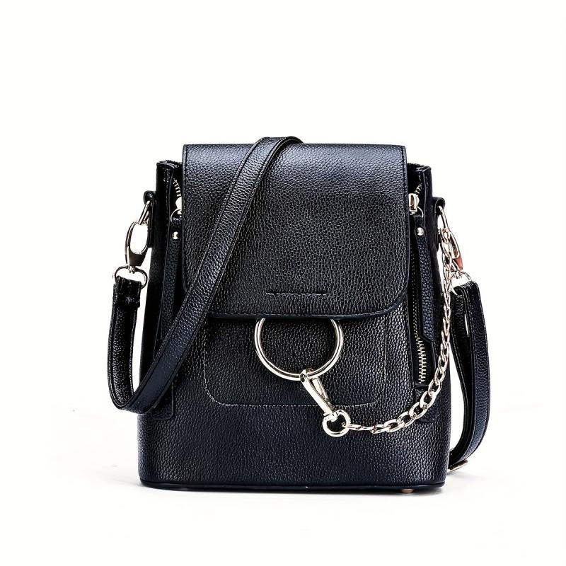 Flap Backpack Purse Ring Chain Convertible Strap Crossbody Bag