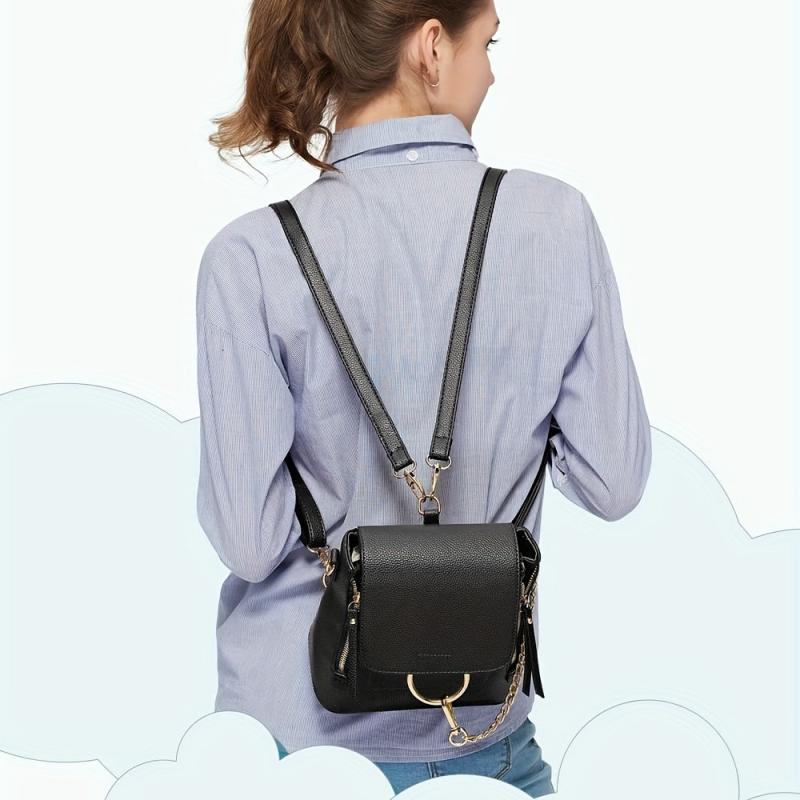 Flap Backpack Purse Ring Chain Convertible Strap Crossbody Bag