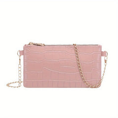 Crocodile Print Zipper Shoulder Bag Metal Chain Crossbody Bag