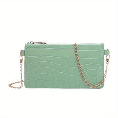 Crocodile Print Zipper Shoulder Bag Metal Chain Crossbody Bag
