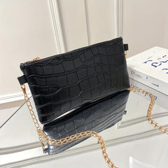 Crocodile Print Zipper Shoulder Bag Metal Chain Crossbody Bag
