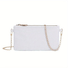 Crocodile Print Zipper Shoulder Bag Metal Chain Crossbody Bag