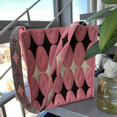 Colorblock Crochet Handbag Knitted Shoulder Bag Argyle Graphic Tote Bag