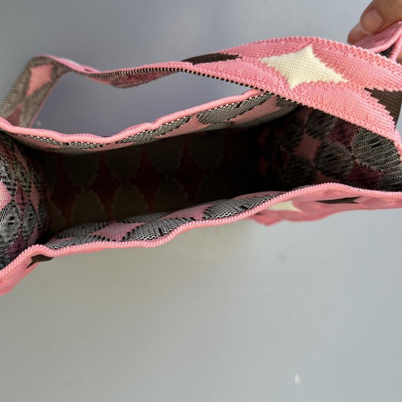 Colorblock Crochet Handbag Knitted Shoulder Bag Argyle Graphic Tote Bag