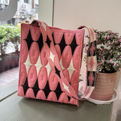 Colorblock Crochet Handbag Knitted Shoulder Bag Argyle Graphic Tote Bag
