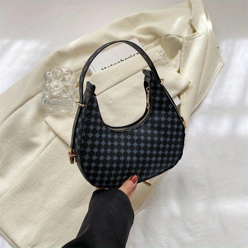 Retro Houndstooth Shoulder Bag PU Leather Underarm Purse