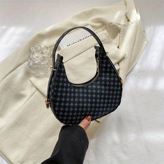 Retro Houndstooth Shoulder Bag PU Leather Underarm Purse
