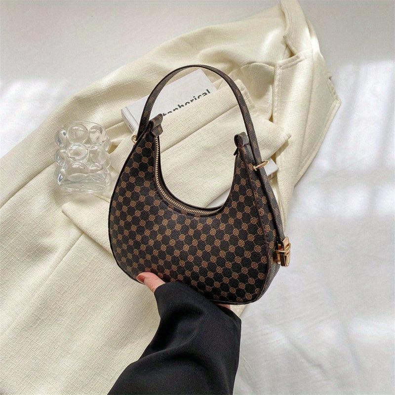 Retro Houndstooth Shoulder Bag PU Leather Underarm Purse