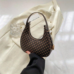 Retro Houndstooth Shoulder Bag PU Leather Underarm Purse