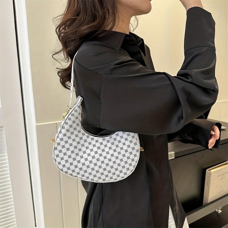 Retro Houndstooth Shoulder Bag PU Leather Underarm Purse