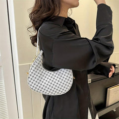 Retro Houndstooth Shoulder Bag PU Leather Underarm Purse