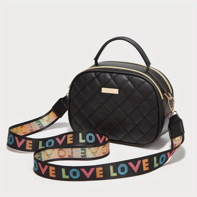 Quilted Love Letter Wide Strap Crossbody Bag