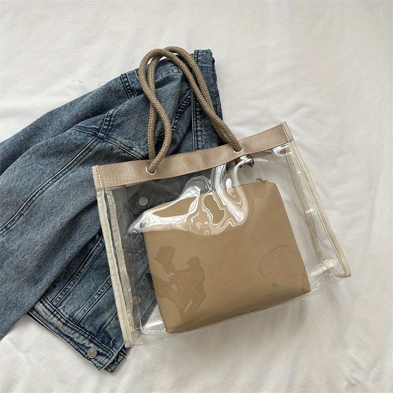 Clear PVC Tote Bag Waterproof Shoulder Handbag Large Capacity