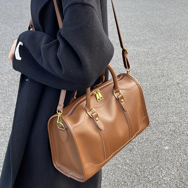 Vintage Boston Bag For Women Classic Style Crossbody Bag PU Leather