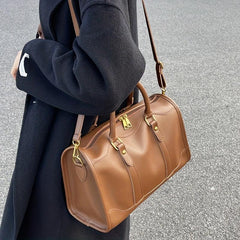 Vintage Boston Bag For Women Classic Style Crossbody Bag PU Leather