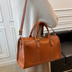 Vintage Boston Bag For Women Classic Style Crossbody Bag PU Leather